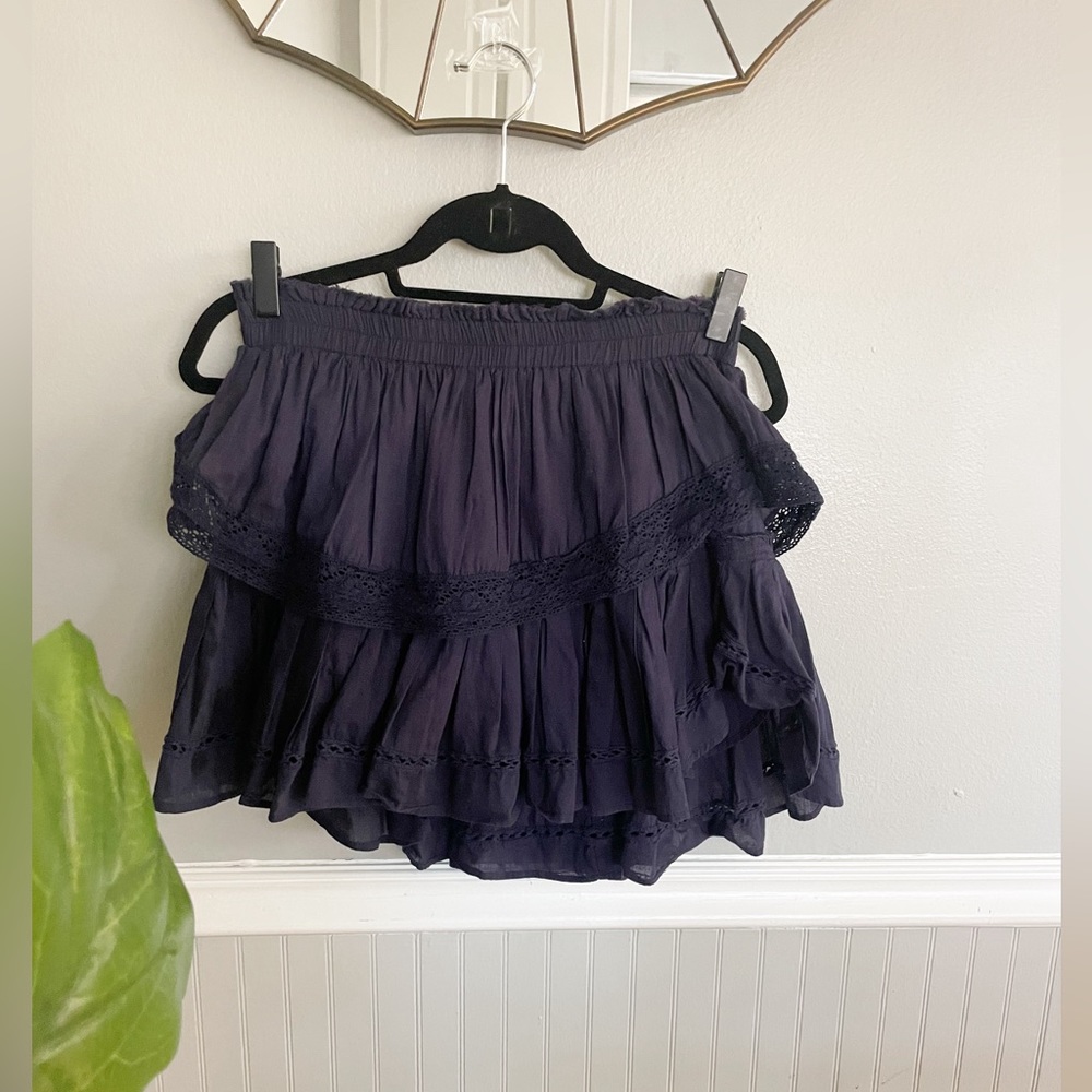 Loveshack Fancy Navy Blue Ruffle Lace Skirt